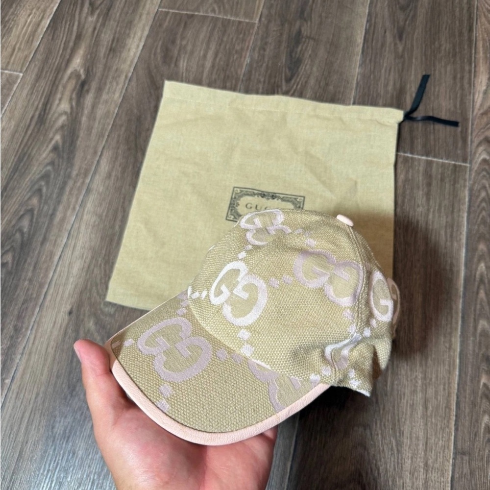Gucci Tan and Pink Monogram Baseball Cap